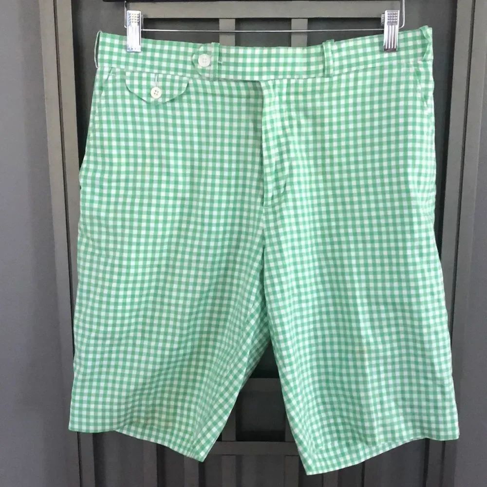 Vintage 1967 Ralph Lauren gingham green Bermuda shorts size 32
